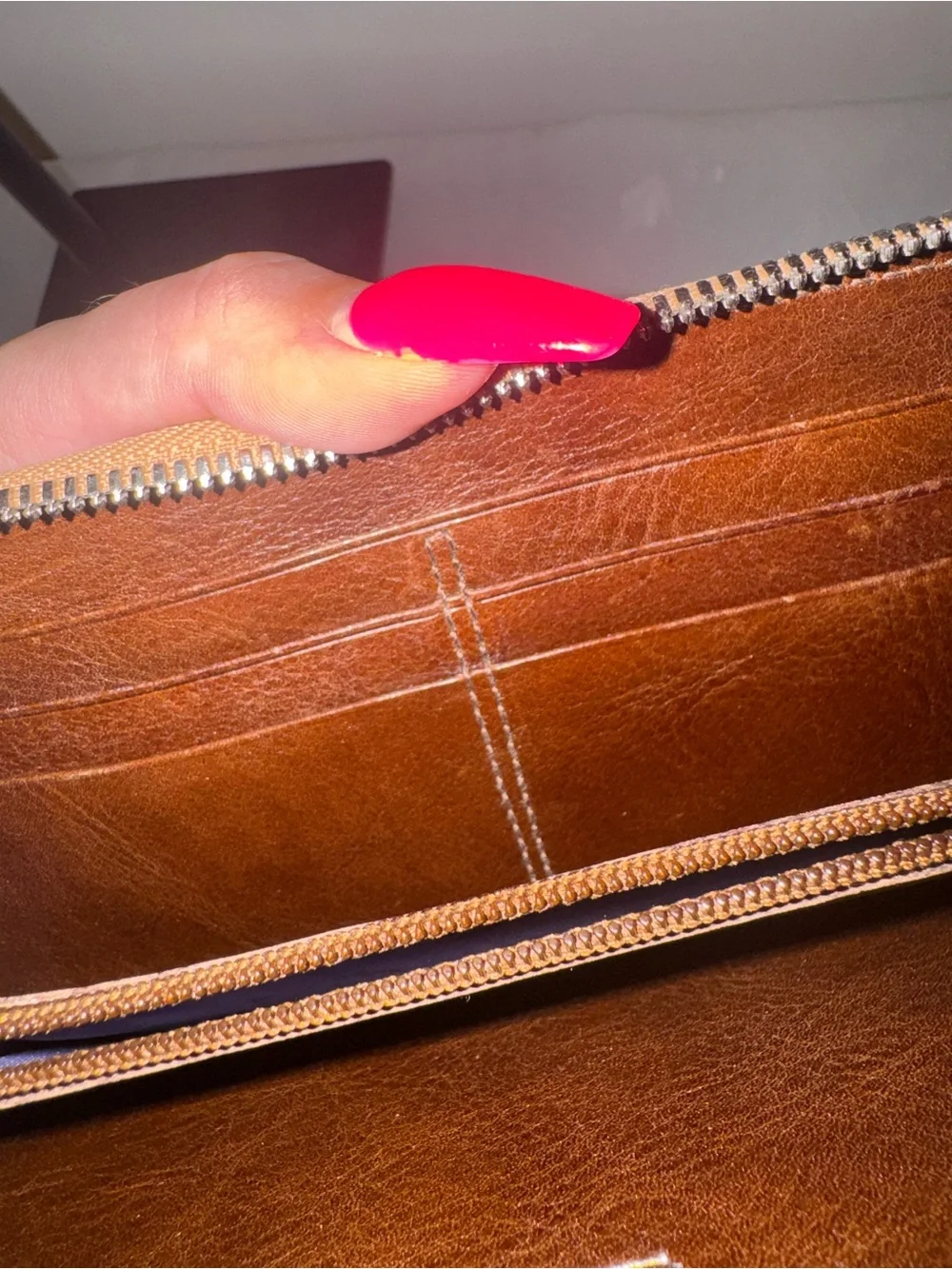 Coach Neutral Tan Leather Zip Wallet